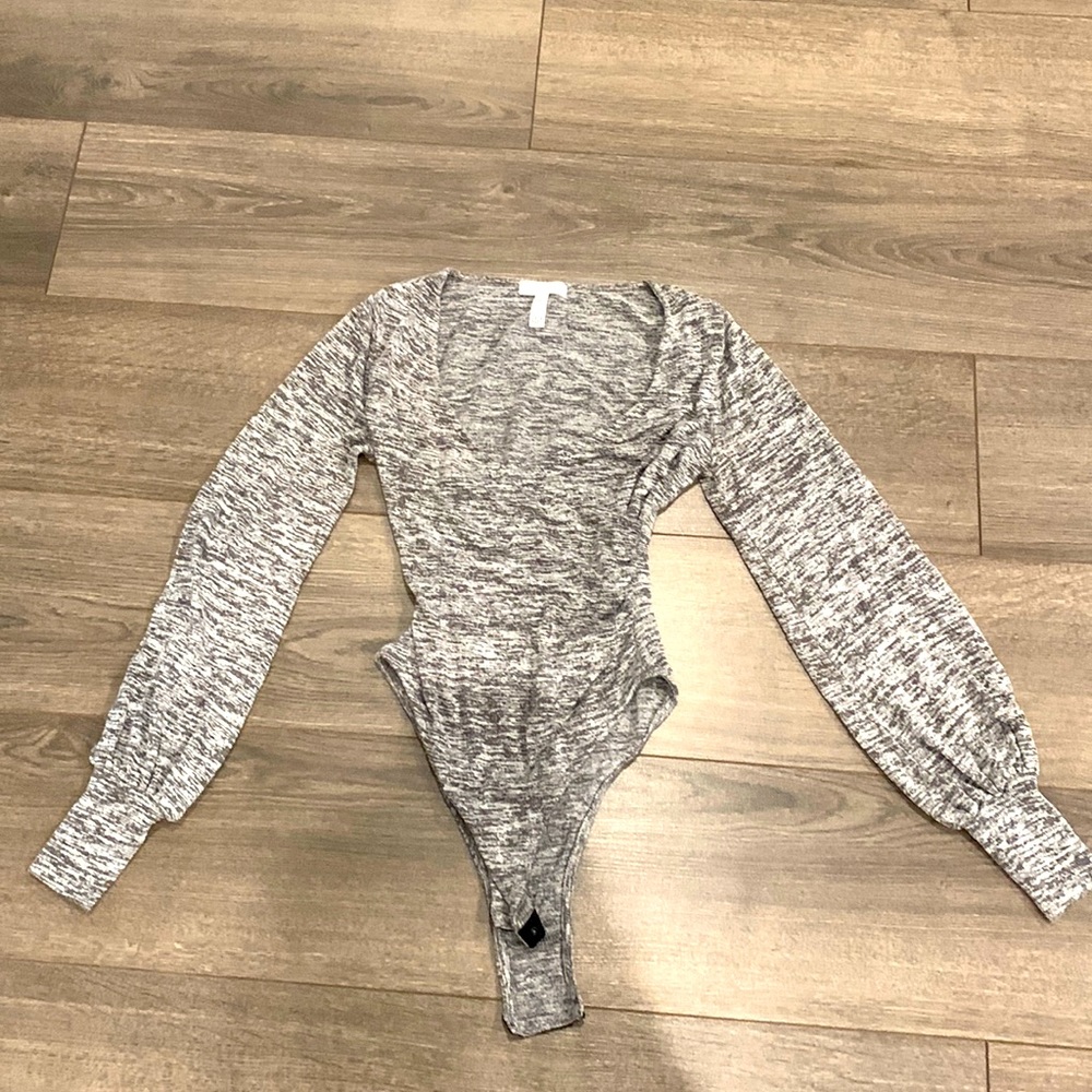 Gray V cross over body suit